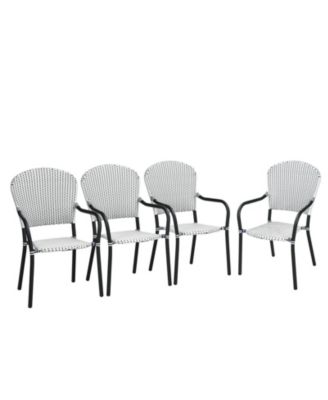 Set of 4 Patio Rattan Stackable Dining Chair with Armrest for Garden