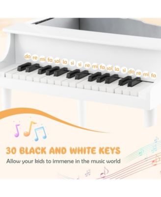 30-Key Wood Toy Kids Grand Piano with Bench and Music Rack