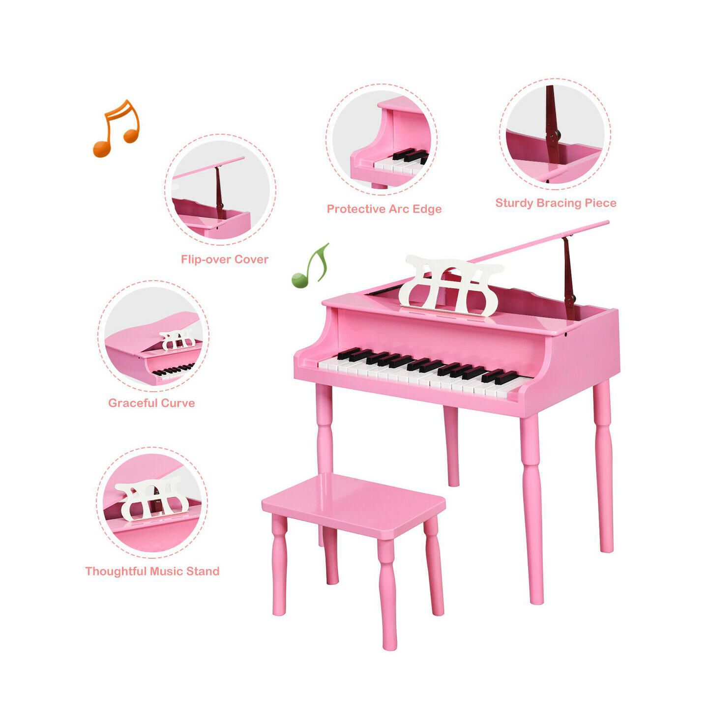 Детская игрушка HONGGE 30-Key Wood Toy Kids Grand Piano with Bench & Music Rack-Pink — фото 8