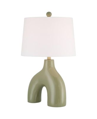 Lyrah 25" High Mid Century Modern Table Lamp Green Glaze Finish Ceramic Single White Shade Living Room Bedroom