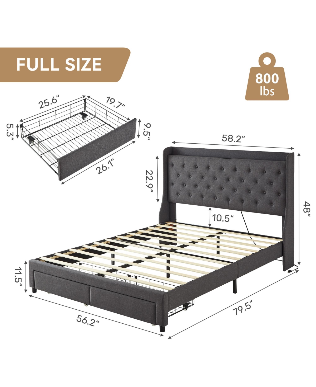 gaomon Bed Frame With Headboard And Storage, Drawers Platform Bed Frame With Charging Station, Heavy Duty, No Box Spring Needed