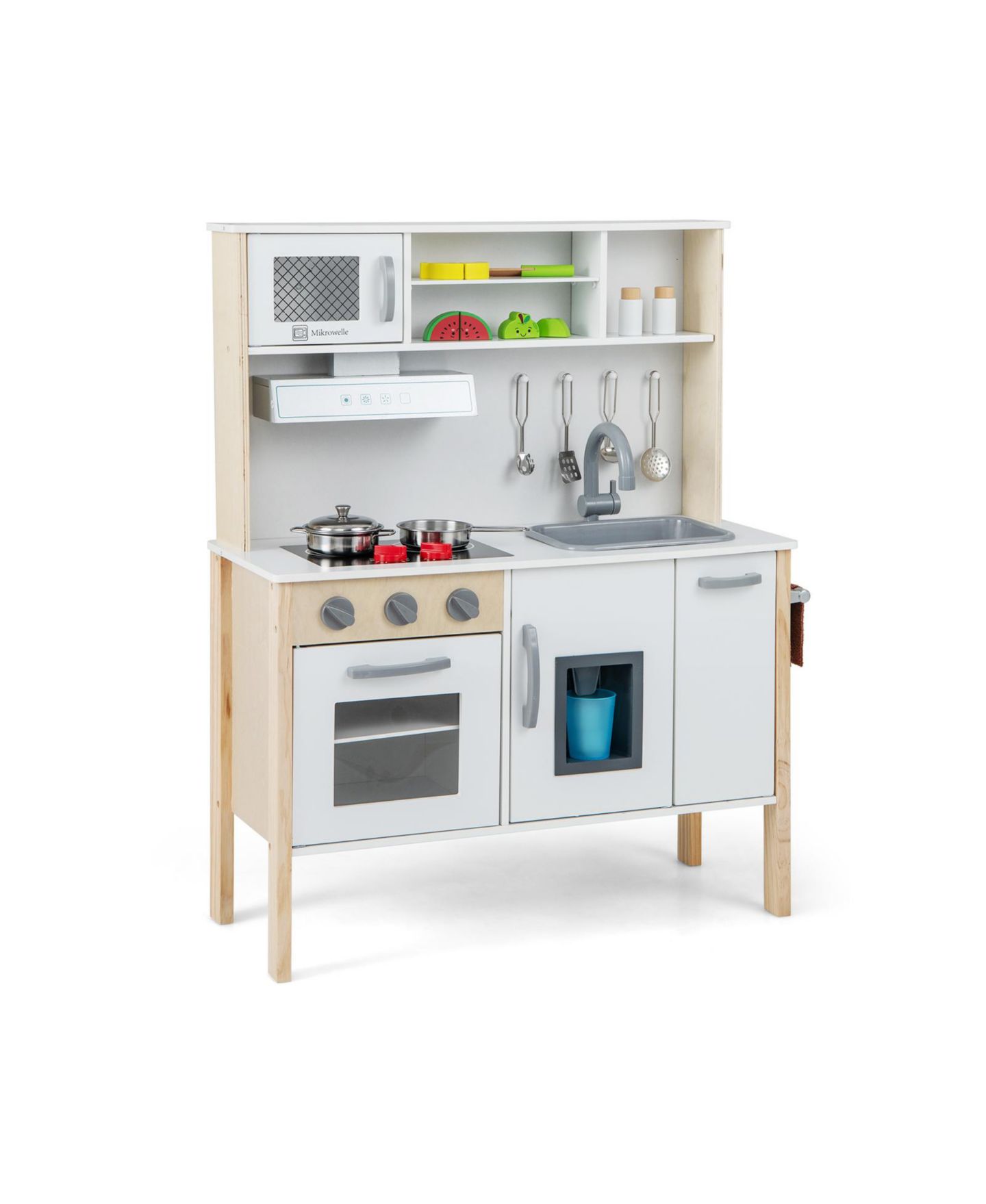 Детские игрушки HONGGE Wooden 18-Piece Play Kitchen Set, Ages 3+, цвет: Белый — фото 1