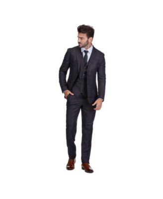 Men's 3 Piece Slim Fit Tailored Check Suit