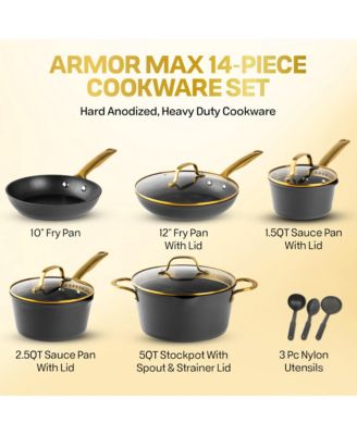 Armor Max Gold 14 Piece Hard Anodized Ultra Release Cookware Set