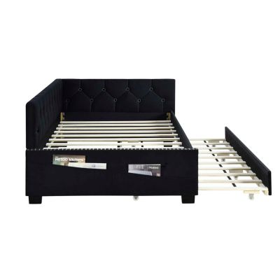 Twin Daybed Bed Frame with Trundle, Black Velvet