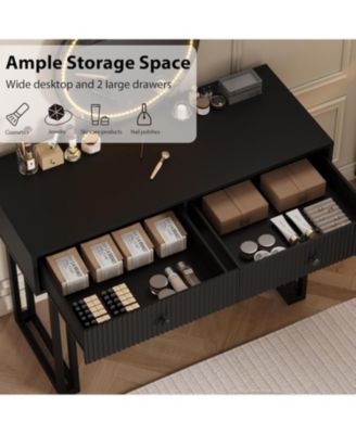 Vanity Desk with Mirror and Lights ; Makeup Vanity with 3 Color Lights and Adjustable Brightness