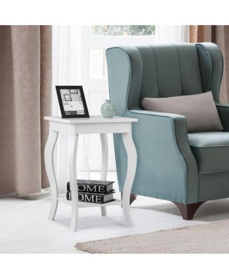 Set of 2 Accent Side Table Sofa End Table Night stand Coffee Table w/ Shelf White