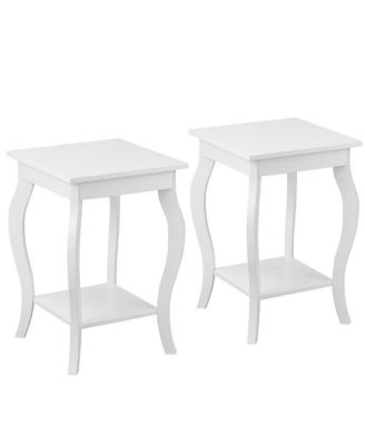Set of 2 Accent Side Table Sofa End Table Night stand Coffee Table w/ Shelf White