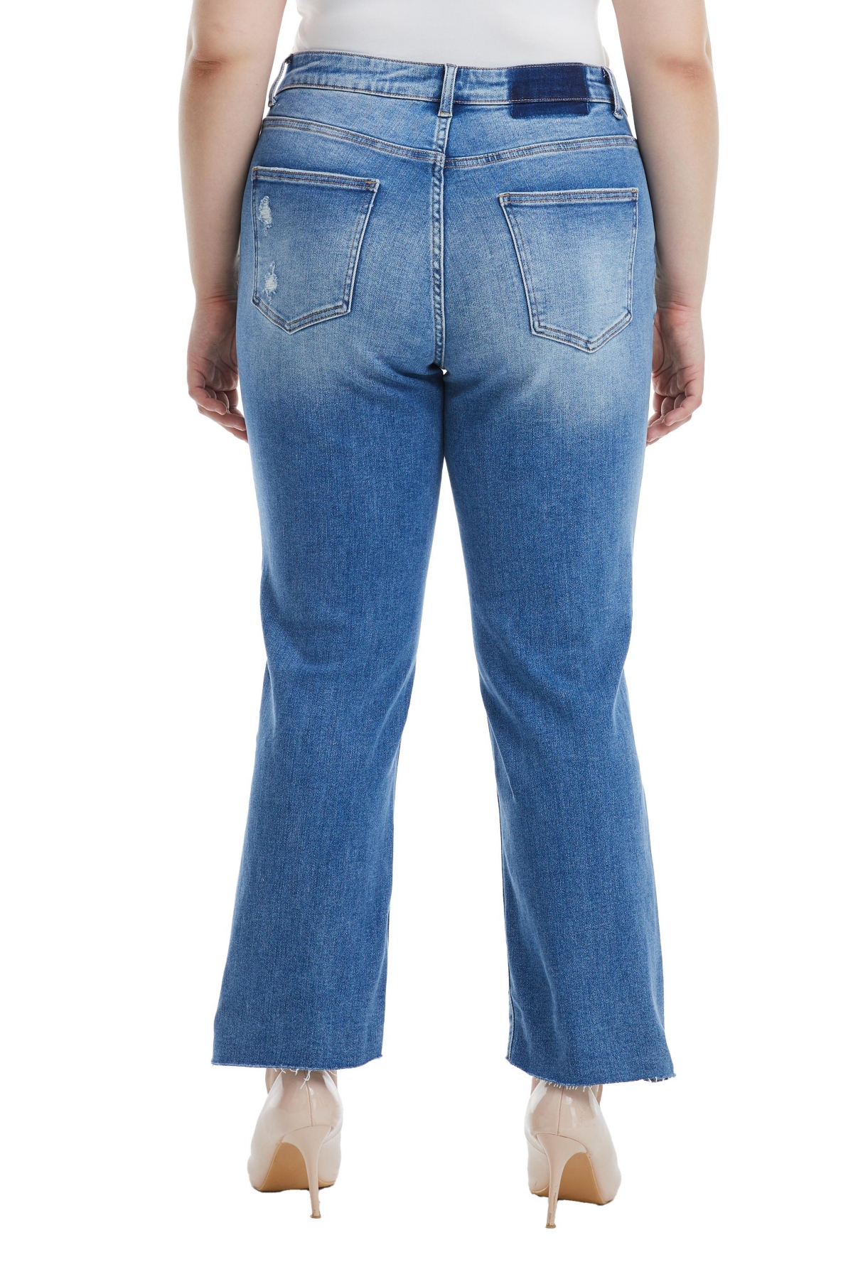 BAYEAS PLUS SIZE MID RISE SLIM STRAIGHT JEANS WITH RAW HEM 