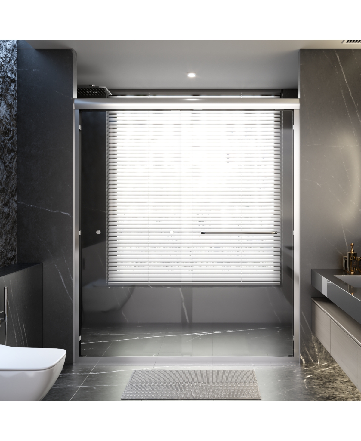 Semi-Frameless Double Bypass Sliding Shower Door with Tempered Glass - Chrome
