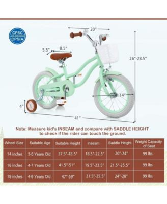 14/16/18 Inch Kids Bike with Adjustable Seat and Bell for Kids 3-8 Years Olds