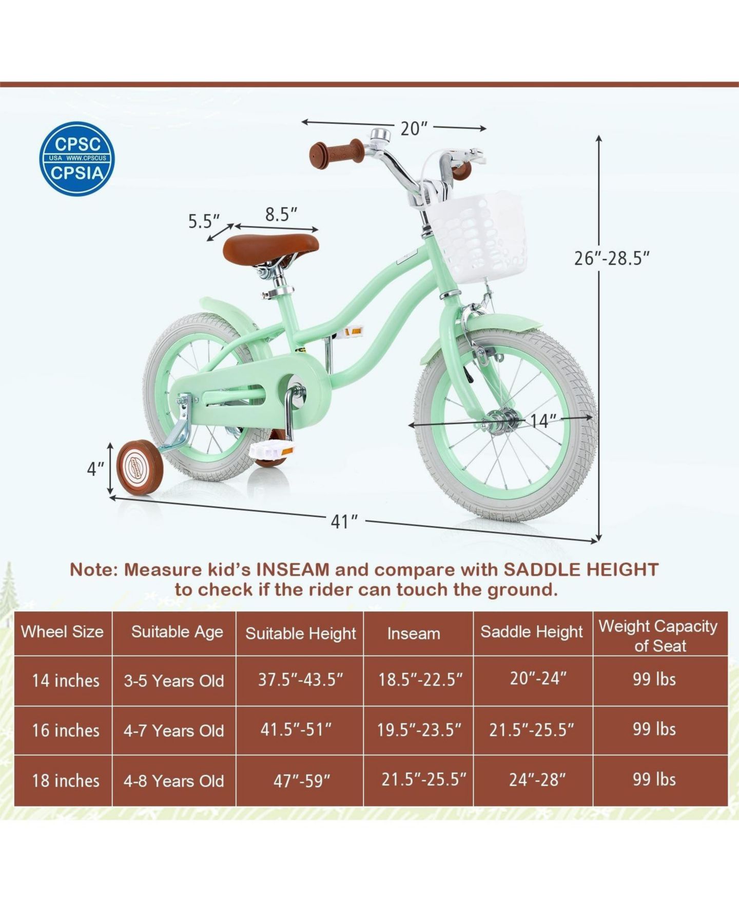 Детская игрушка HONGGE 14-Inch Kids' Bike with Adjustable Seat, Training Wheels & Bell, Ages 3-8 — фото 9
