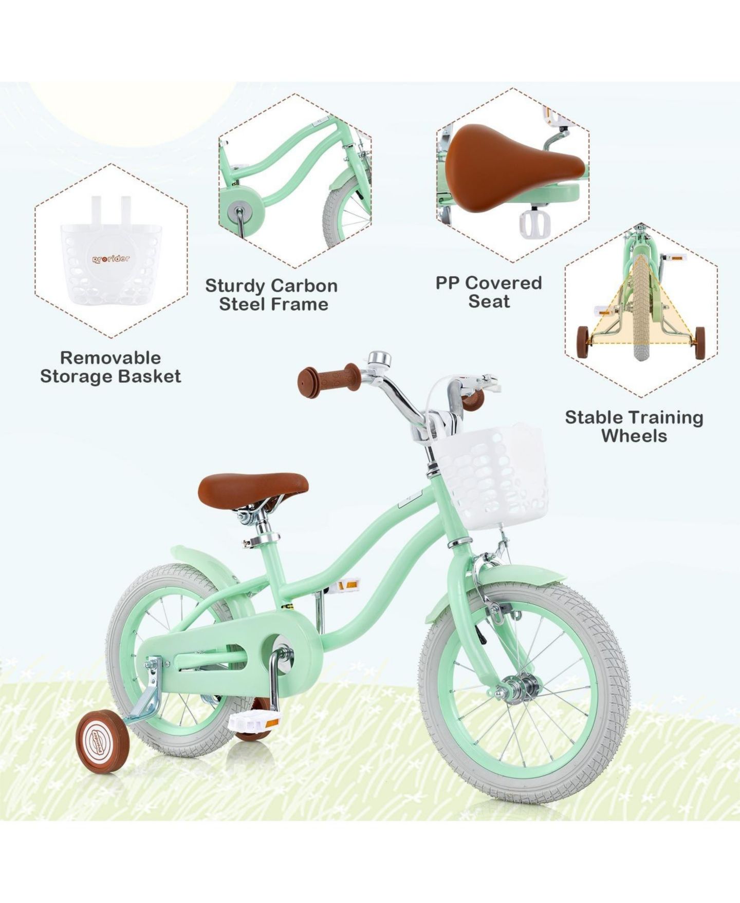 Детская игрушка HONGGE 14-Inch Kids' Bike with Adjustable Seat, Training Wheels & Bell, Ages 3-8 — фото 6