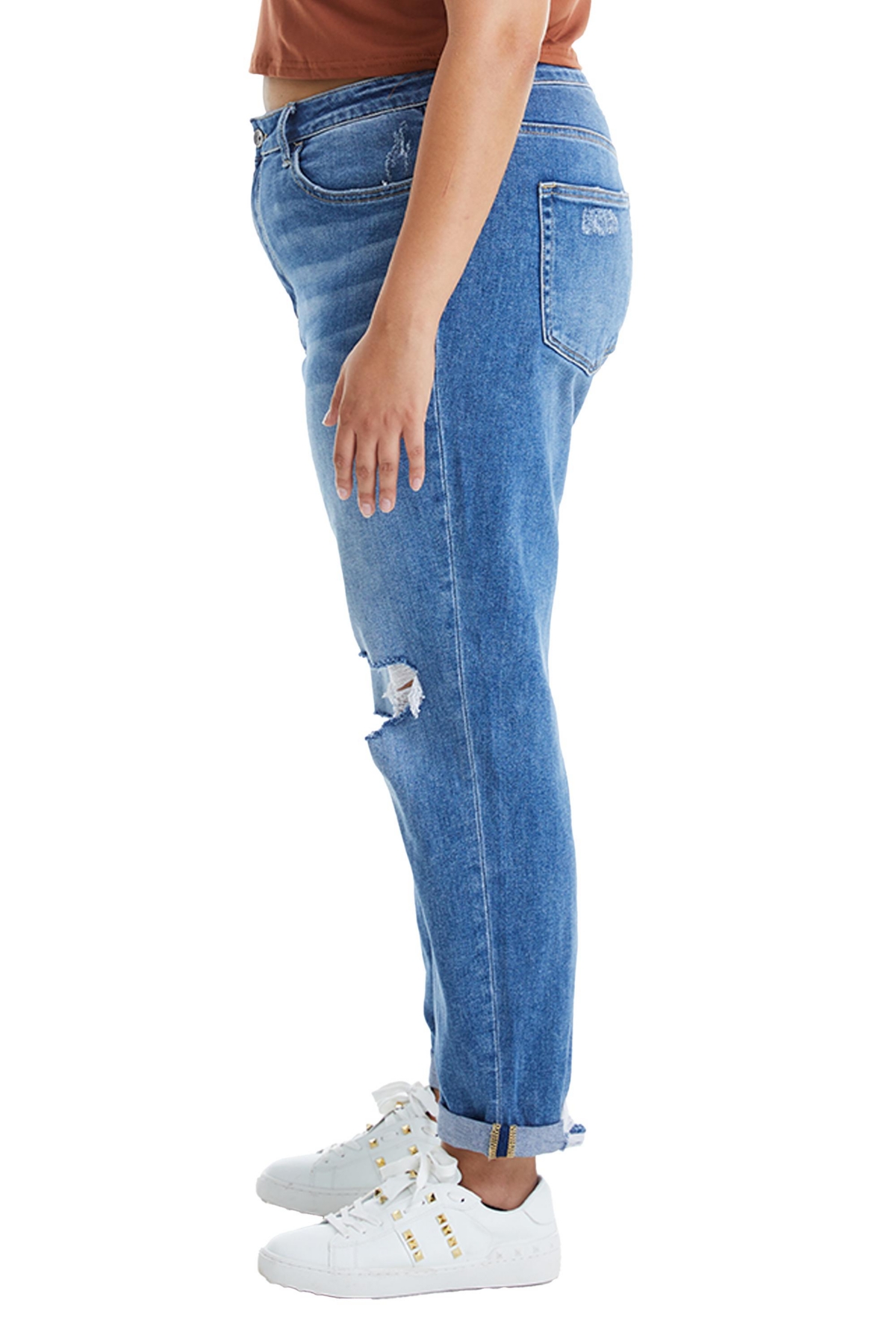 Bayeas High Rise Distressed Relaxed Boyfriend Jeans In Midnight Thunder
