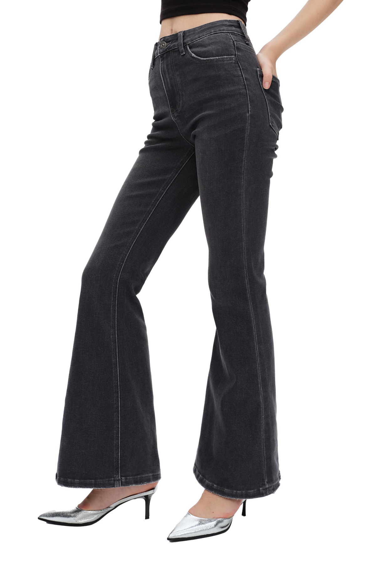 Bayeas High Waist Distressed Bootcut Jeans In Gray