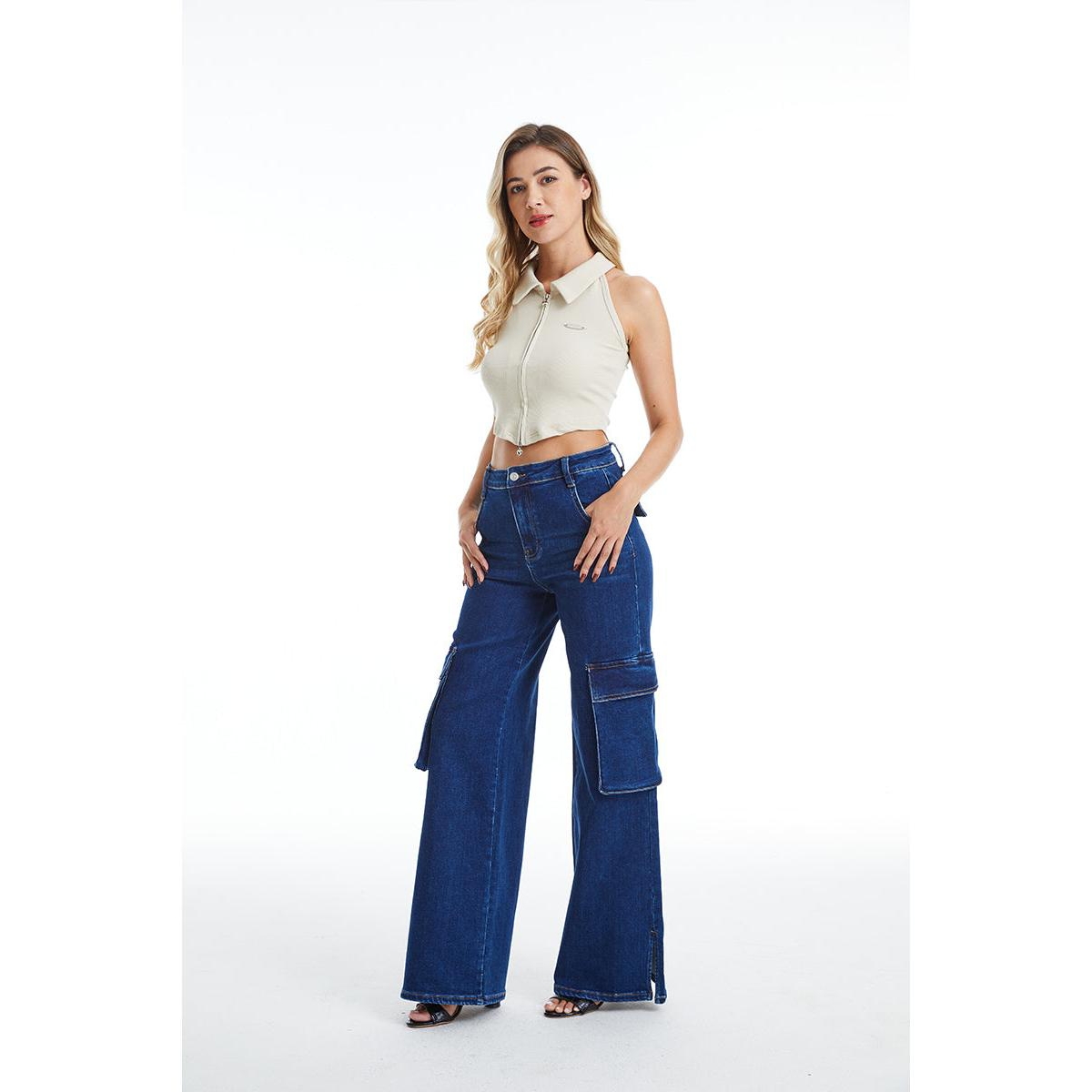 BAYEAS WOMEN'S HIGH RISE WIDE LEG FLARE JEANS 