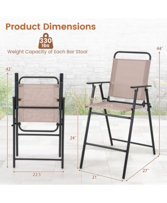 Outdoor Folding Bar Chair Set of 2 Patio Dining Chairs w/ Breathable Fabric