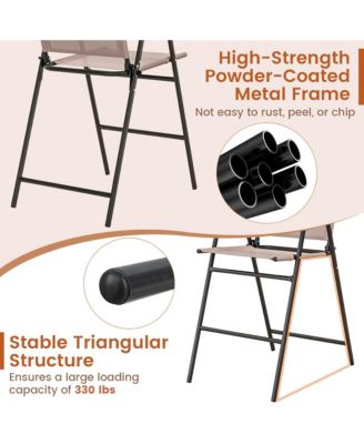 Outdoor Folding Bar Chair Set of 2 Patio Dining Chairs w/ Breathable Fabric