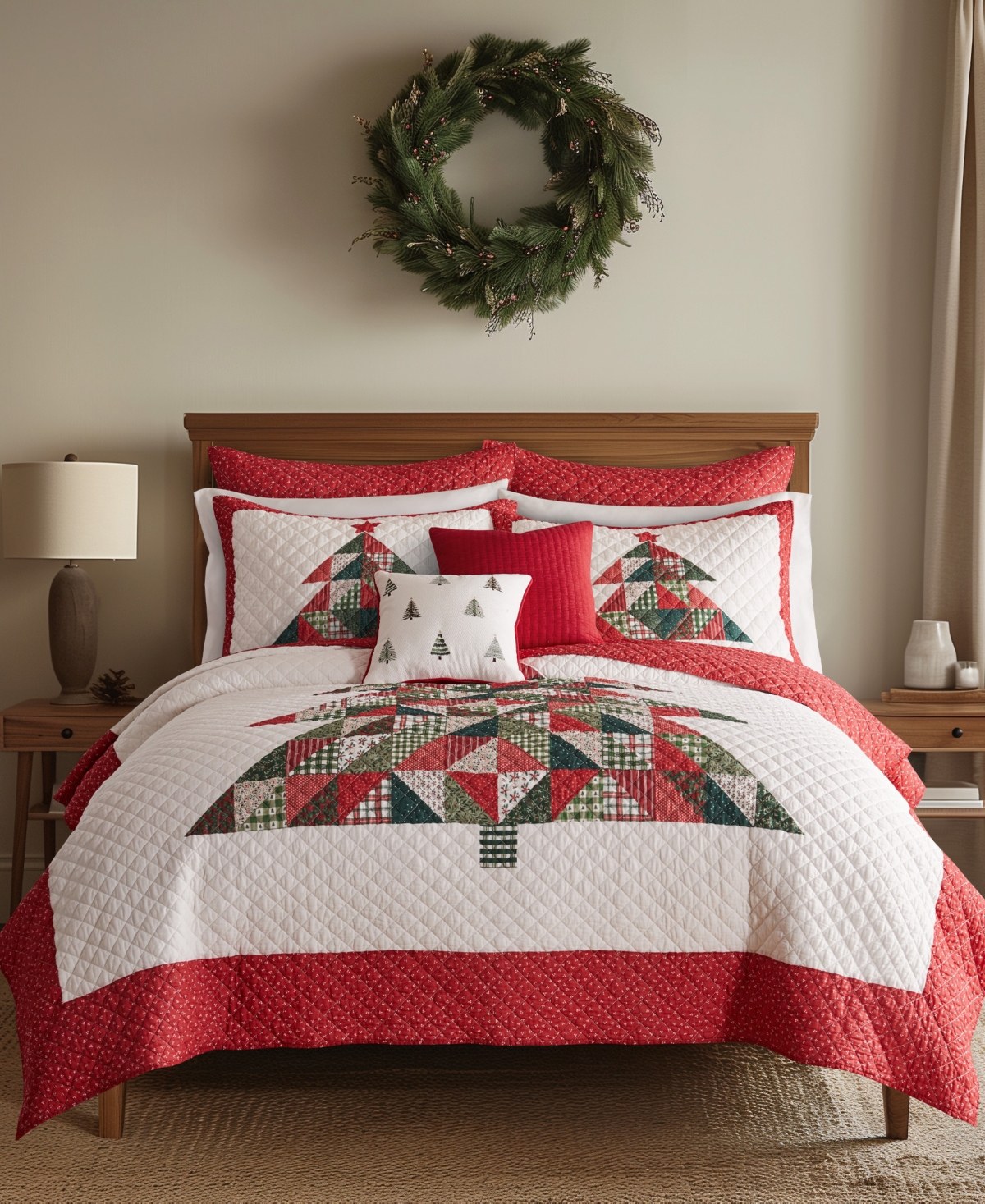 Levtex Patchwork Pine Stitching 3-pc. Quilt Set, Full/queen In Red