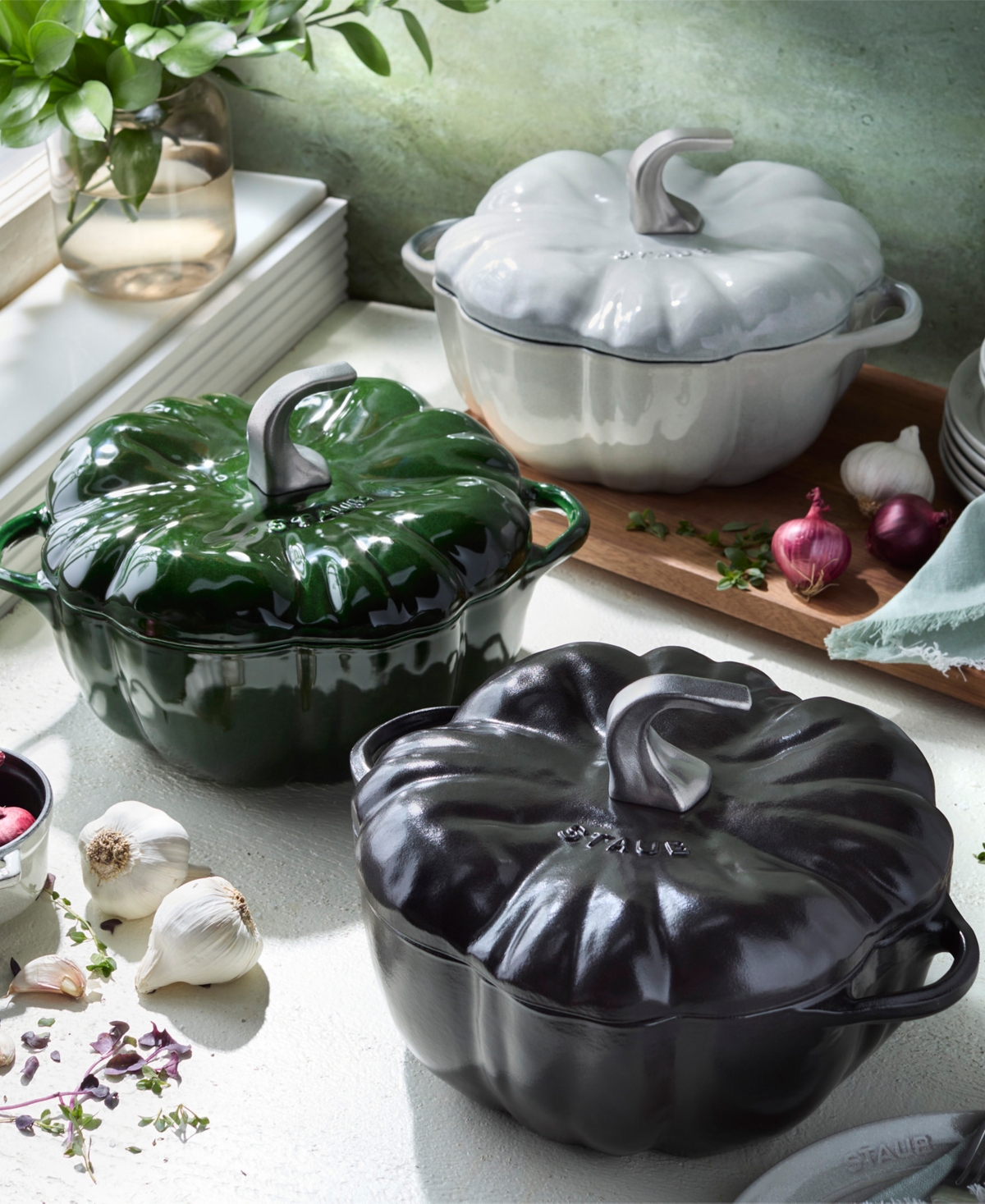 Staub Enameled Cast Iron 3.5 Qt. Basil Pumpkin Cocotte In Green