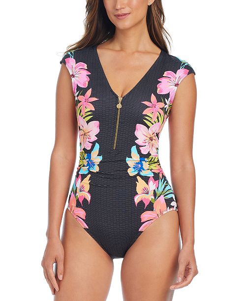 alfani Bleu by Rod Beattie Women's Cap-Sleeve One-Piece Swimsuit Women's Fashion Shoes & Accessories
