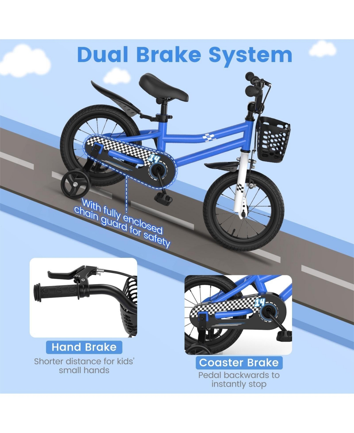Hongge Kids Bike with 2 Training Wheels for 3-5 Years Old