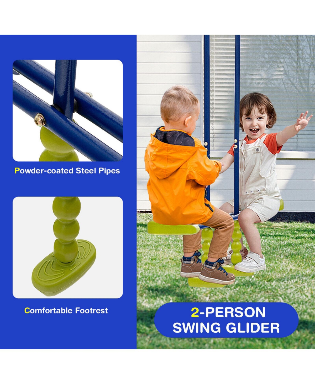 Hongge 440 Pounds Kids Swing Set with Two Swings and One Glider