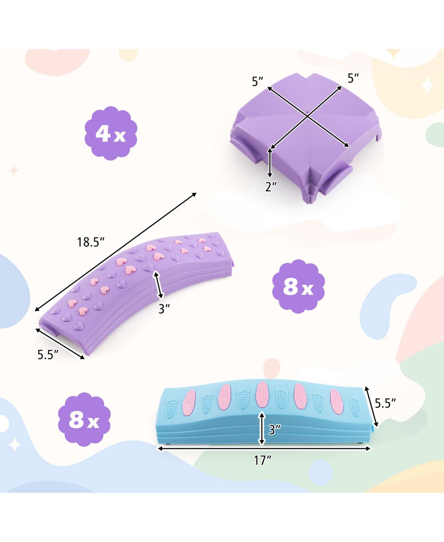 Детские игрушки HONGGE 20-Piece Wavy Non-Slip Balance Beam, Ages 2-6 — фото 7