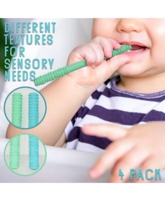 Baby Hollow Teething Tubes - Soft Silicone Teether Sticks for Infant | BPA Free Teething Straws with Cleaning Brushes (Blue)