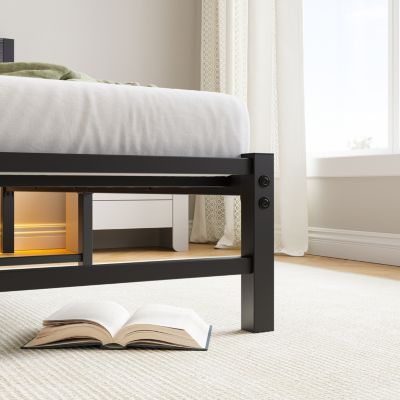Heavy-Duty Platform Bed Frame with Headboard & LED