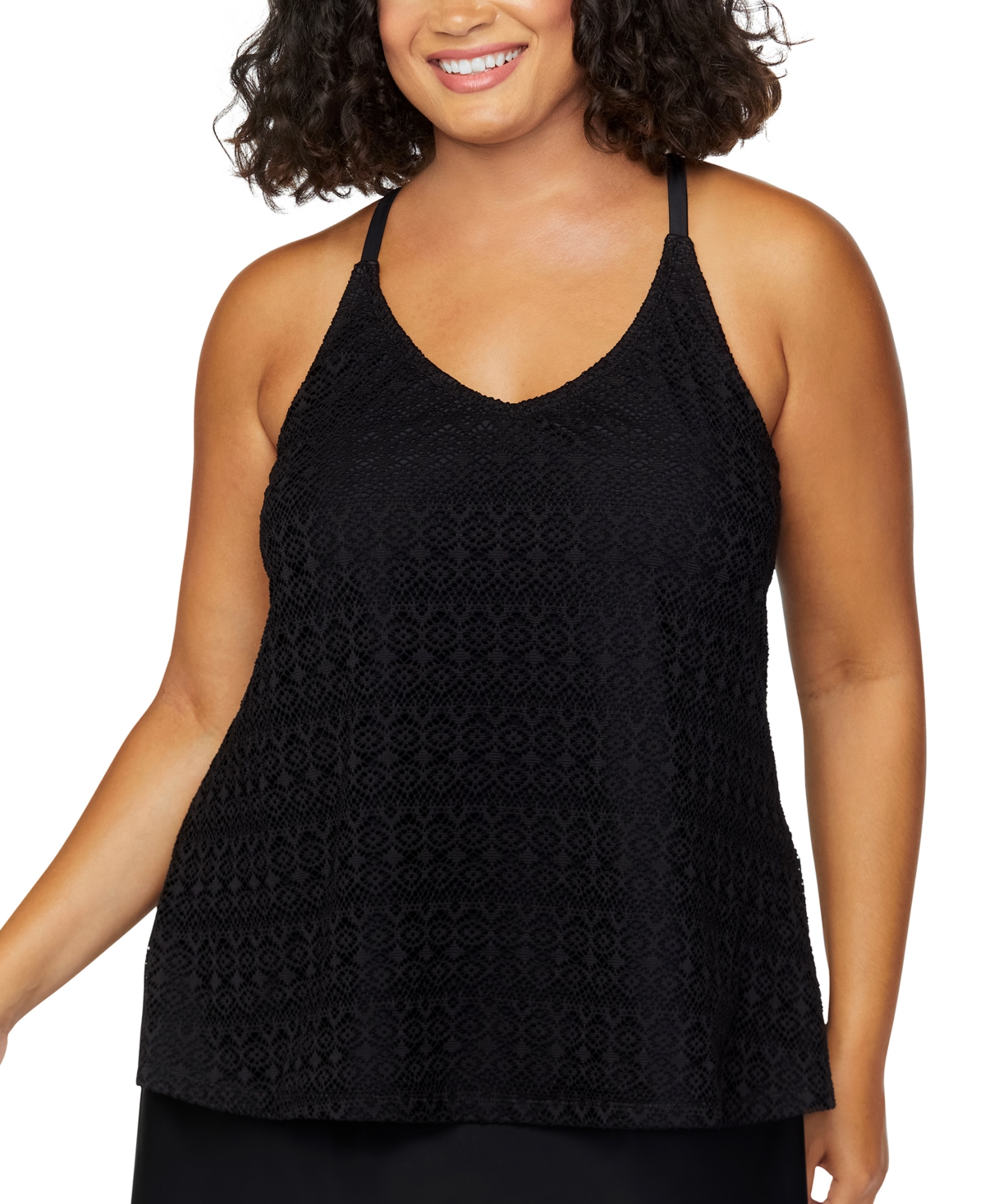 Plus Size Crochet Racer-Back Tankini, Exclusively at Macy's - Black