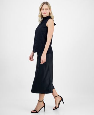 Women's Bow-Back Ruffled-Neck Sleeveless Lace Blouse