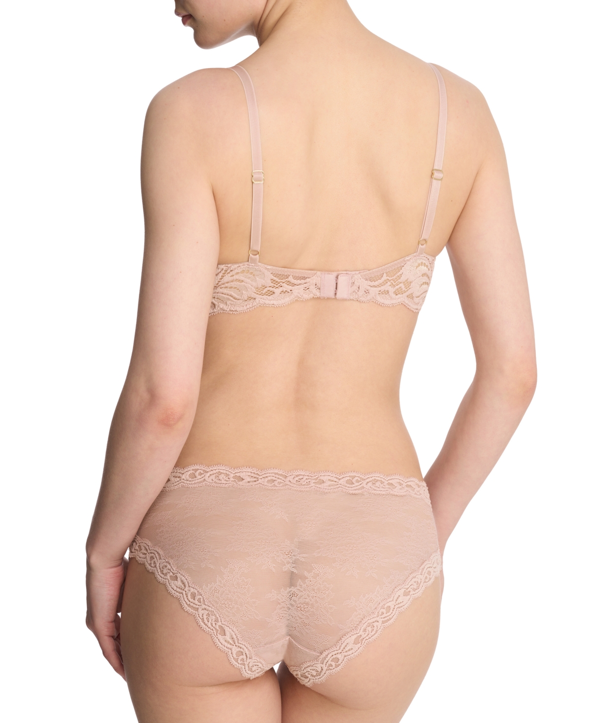 Natori Feathers Contour Plunge Bra In Rose Beige Lace,pink Pearl