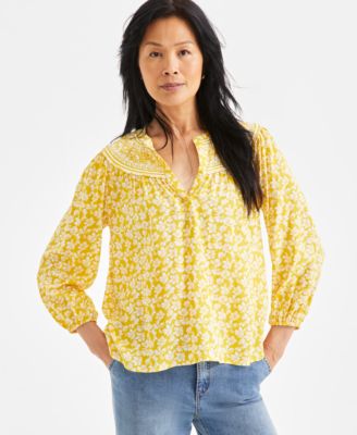 Style & Co - Women's Classic Fleur Printed Split-Neck Shirt, Exclusively at Macy's