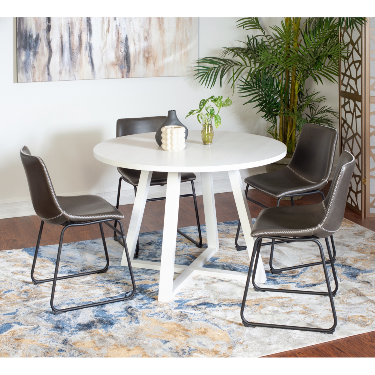 Streamdale 5-Piece Round Dining Set, Trestle Dining Table with 4 Stylish Chairs