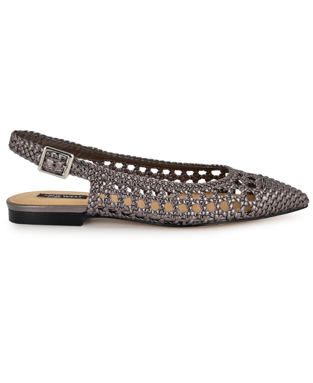 Shop Nine West Women's Soel Woven Slingback Dress Flats In Pewter