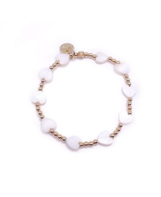 3mm Gold Filled Ball and Mother of Pearl Heart Stretch Bracelet