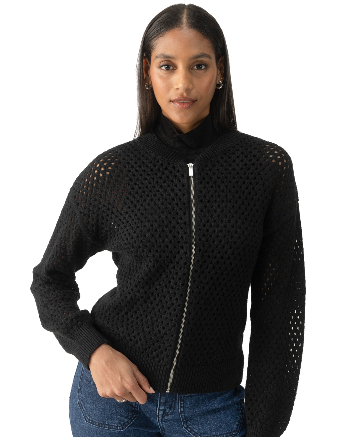 Sanctuary Women's Stepping Out Cotton Open-Knit Bomber Jacket