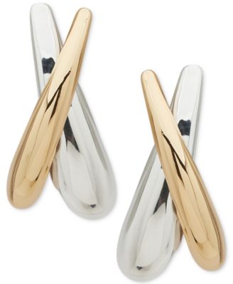 Anne Klein - Two-Tone Polished Tapered Crossover Statement Earrings