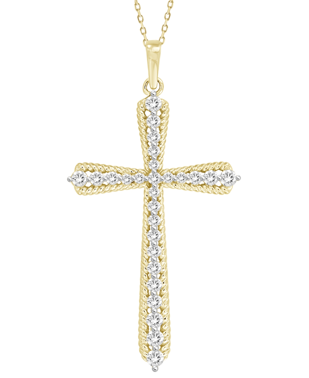MACY'S DIAMOND RIDGE OUTLINE OPENWORK CROSS PENDANT NECKLACE (1/2 CT. T.W.) IN 10K GOLD, 16" + 2" EXTENDER 