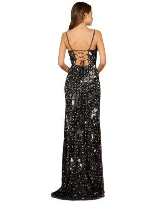 Women's Mirror Beaded Gown With High Slit