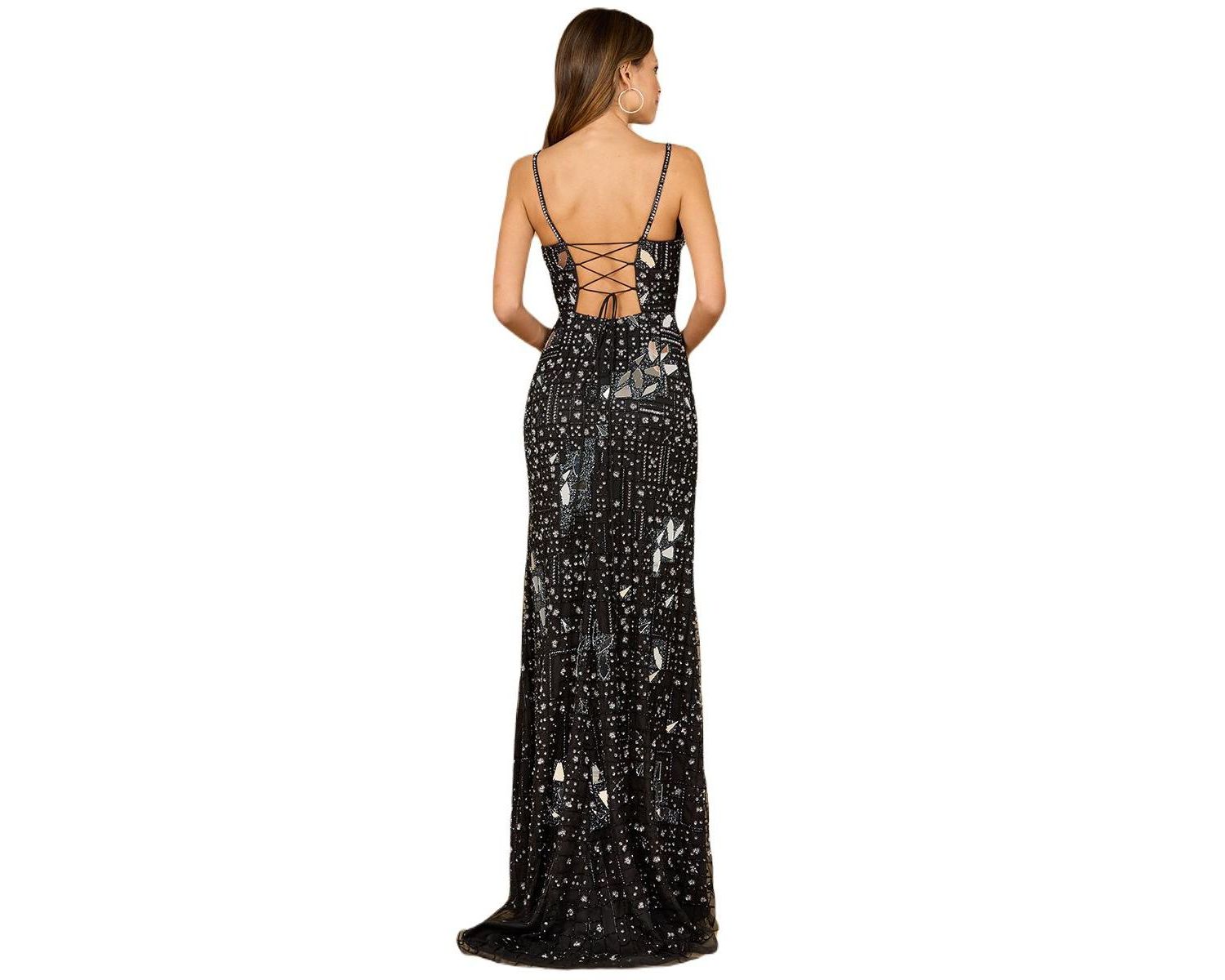 Women's Mirror Beaded Gown With High Slit