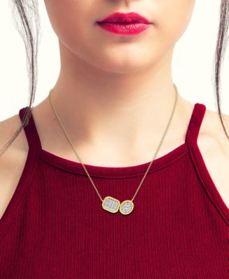 Diamond Double Cluster Rope-Framed Pendant Necklace  (1/3 ct. t.w.) in 14k Gold, 16" + 2" extender