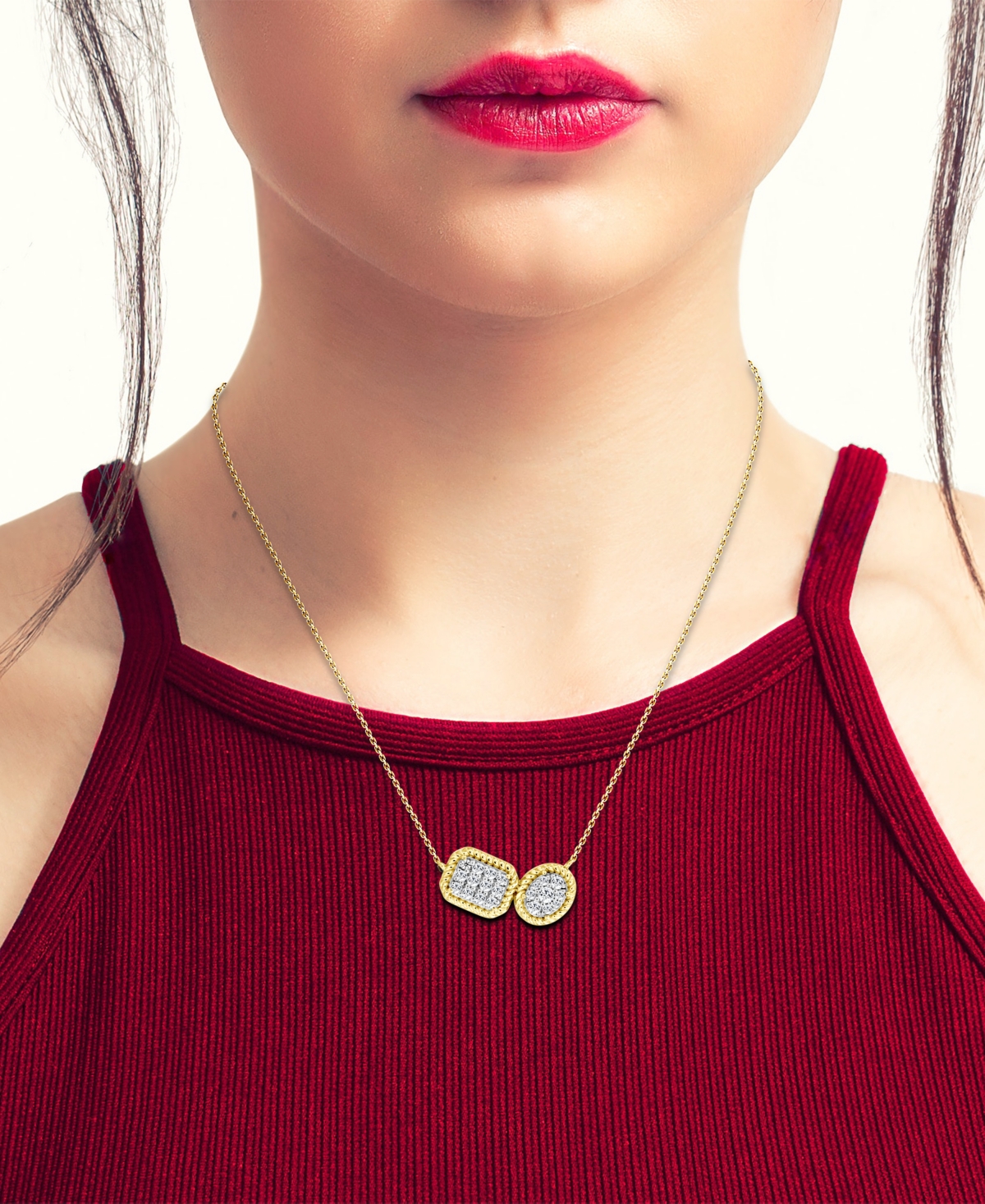 Macy's Diamond Double Cluster Rope-framed Pendant Necklace (1/3 Ct. T.w.) In 14k Gold, 16" + 2" Extender In Yellow Gold