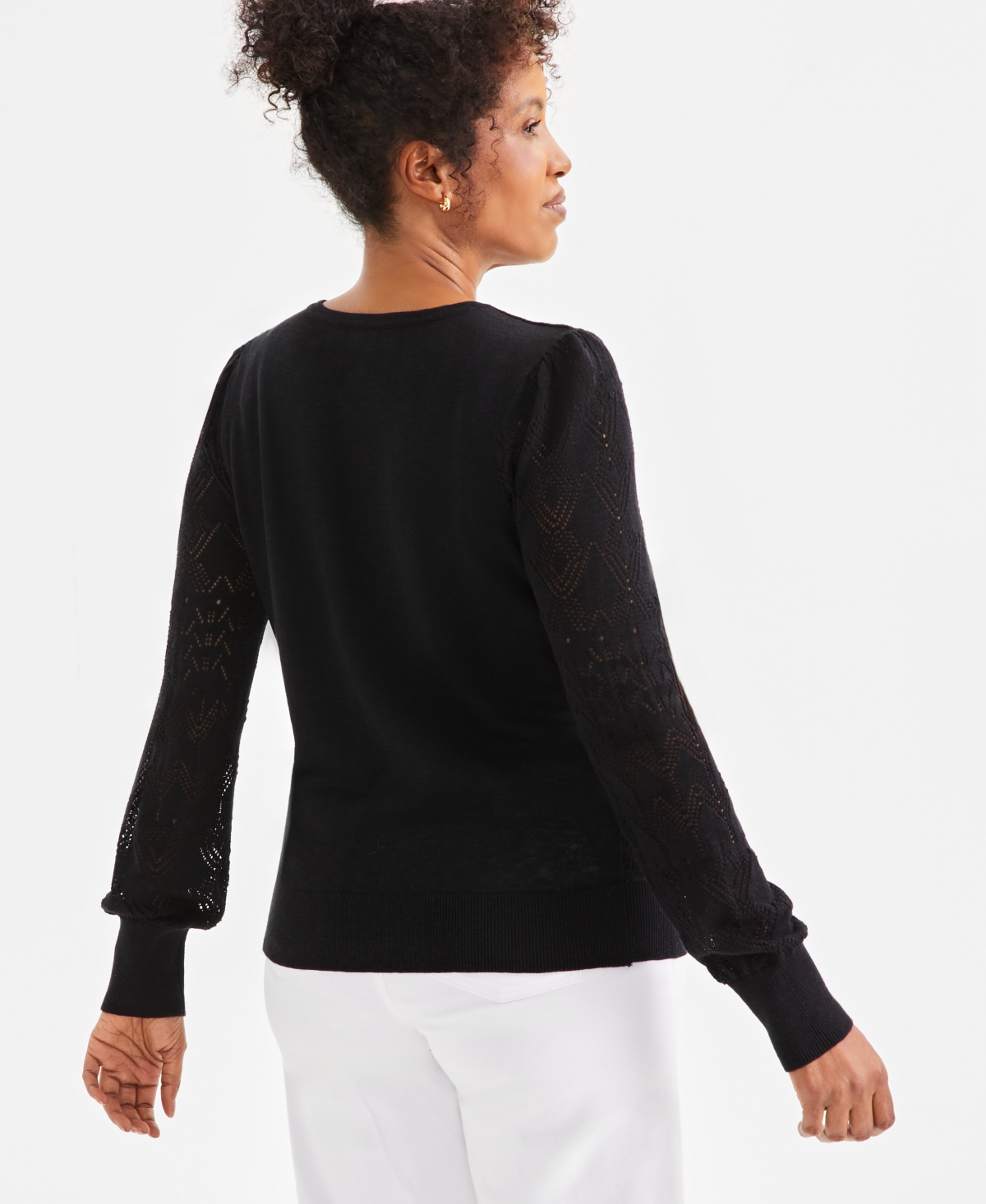 STYLE & CO PETITE SOLID POINTELLE SWEATER, EXCLUSIVELY AT MACY'S