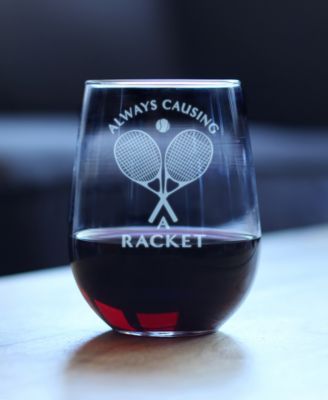 Causing a Racket Stemless Wine Glass