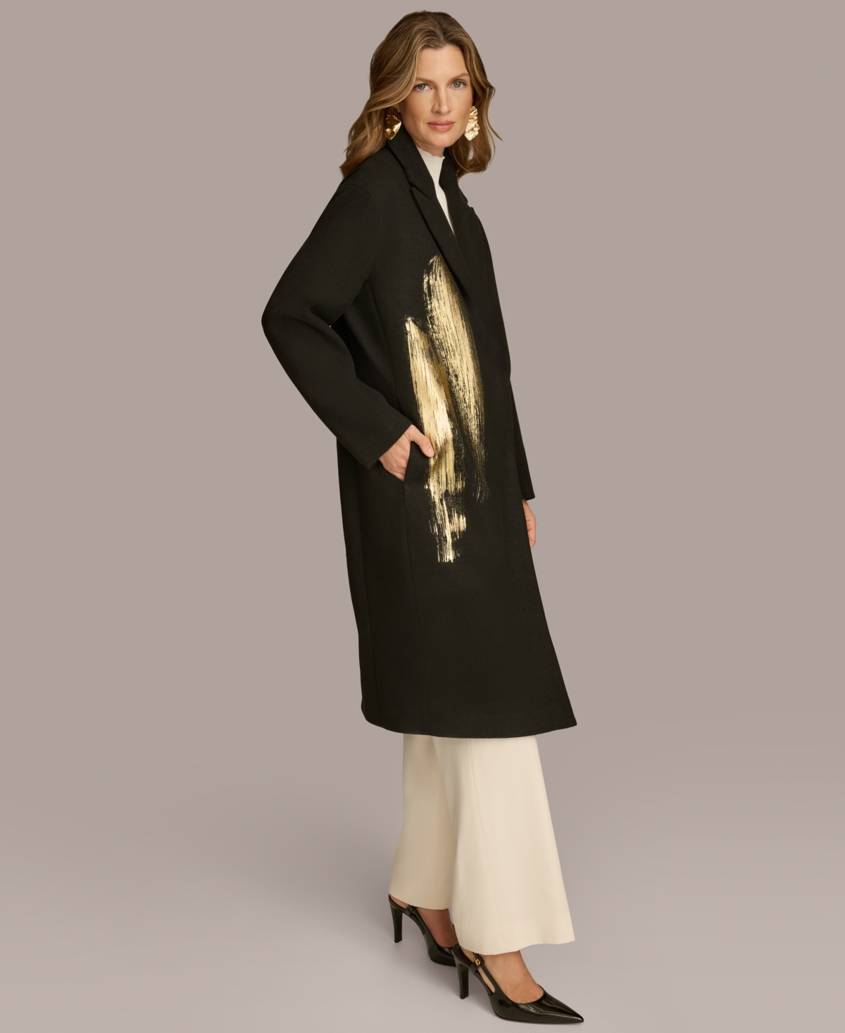 Donna Karan New York Women's Abstract Metallic Coat -gold Multi