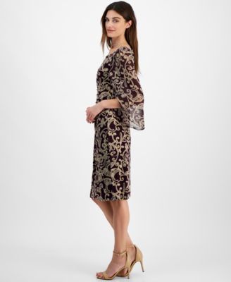 Women's 3/4-Sleeve Printed Sheath Dress