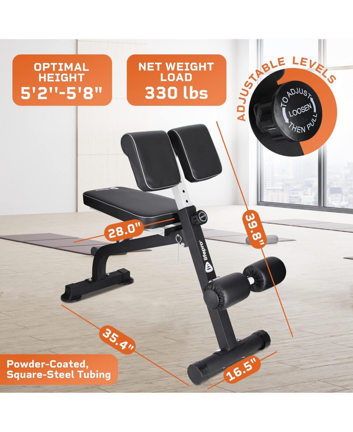 LifePro Roman Chair Hyperextension Bench – Adjustable, Foldable Glute & Lower Back Machine