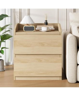 Nightstand with Drawers Bedside Table White End Table Modern Bed Side Table 2 Drawers Night Stand Drom Side Table Curved with Handle Free Design for Living Room